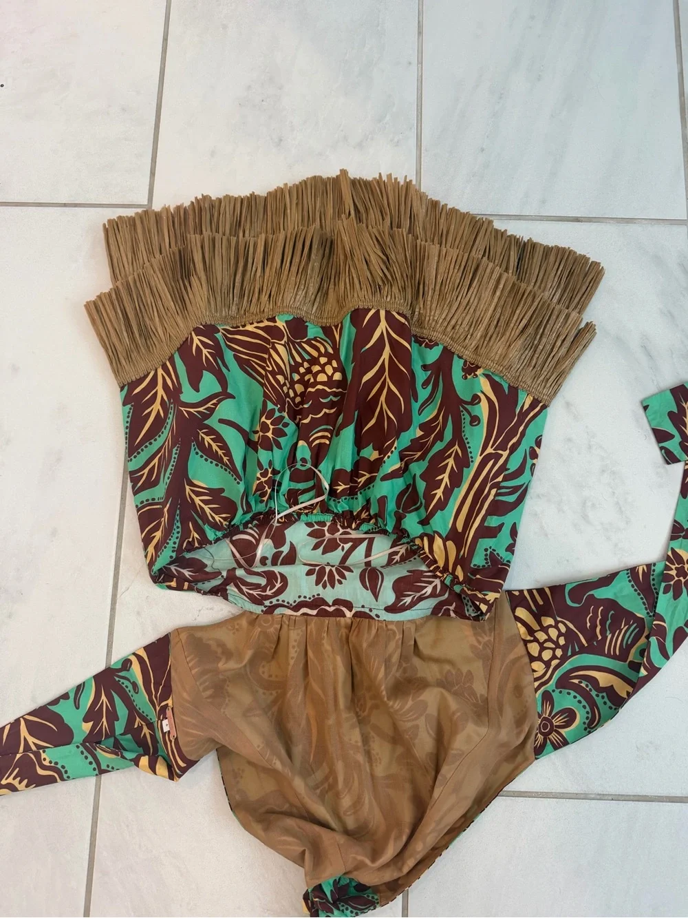 Green & Brown Halter Fringe Mini Dress- Johanna Ortiz - Picture 3 of 4